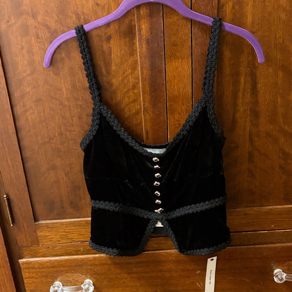 Reformation Minna Velvet Top - Black - Size 4